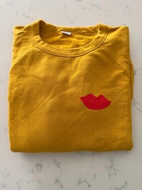 Clare V Sweatshirt in Mustard with Red Lips- Size S